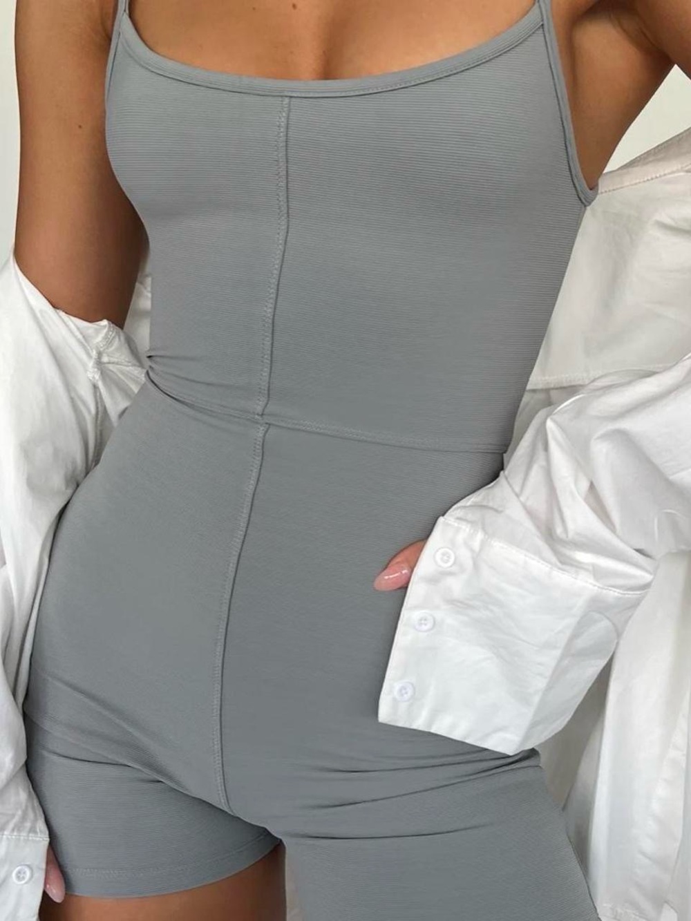 White Fox BRAND NEW WITH TAGS Romper in Light Gray - Sleek One-Piece